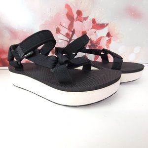 Teva Womens Flatform Universal Sandals Platform Chunky Black White Size 9